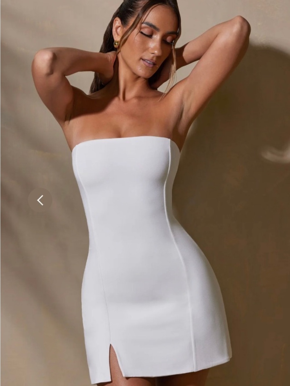 Oh Polly Strapless White Bodycon Mini Dress with Front Slit